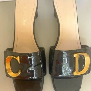 DIOR C’EST Black Patent Slides/Sandals